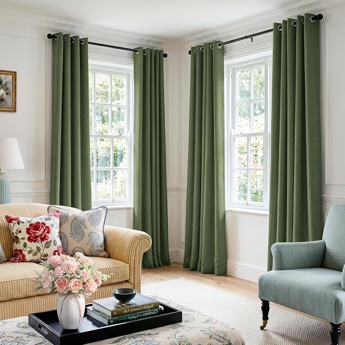 100% Blackout Linen Textured Curtains 72 Inch Long, Olive Green | 100% Blackout - Image 5
