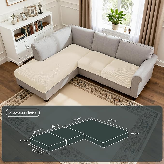 Hokway Chaise Cover and Couch Cushion Covers Set, Separate Sectional Sofa - Image 2