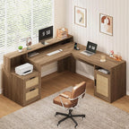 YOMILUVE 63" Farmhouse L Shaped Executive Desk by YomiluveDesign
