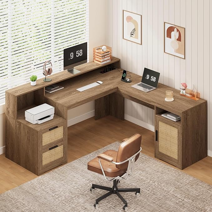 YOMILUVE 63" Farmhouse L Shaped Executive Desk by YomiluveDesign