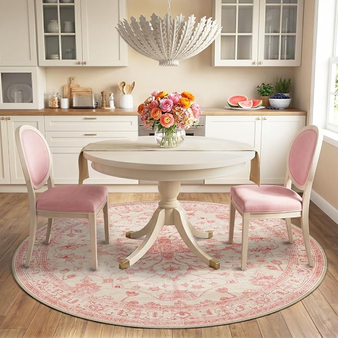 RELEANY Washable Area Rug, Round 6ft, Water Repellent, Pet Friendly, Vintage - Image 2