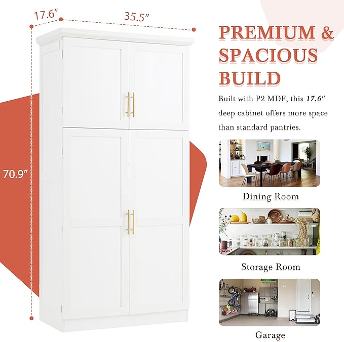VilroCaz Freestanding Kitchen Pantry Tall Storage Cabinet, Wooden Kitchen - Image 6