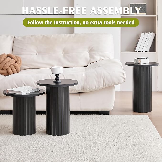 Round Side Tables Set of 3, Circle Modern Fluted Nesting Coffee Table, Accent - Image 6