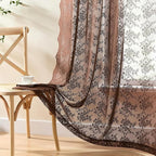YJ YANJUN Vintage Lace Curtains 90 Inches Long-Victorian Floral Boho Brown - Image 2