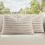 decorUhome Fall Faux Fur Throw Pillow Covers 12x20 Set of 2 Beige White | by decorUhome