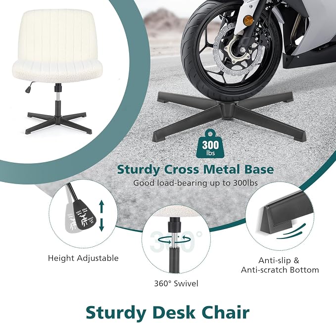 OLIXIS Criss Cross Chairs Legged Armless No Wheels Wide Seat Height Adjustable - Image 6