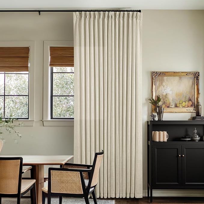 Extra Wide Pinch Pleat 100 x 96 Inch Linen Semi Sheer Curtains 1 Panel | - Image 9