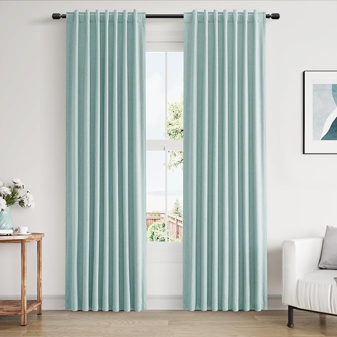 100% Blackout Linen Curtains 80 Inch Length 2 Panels Set by Guken