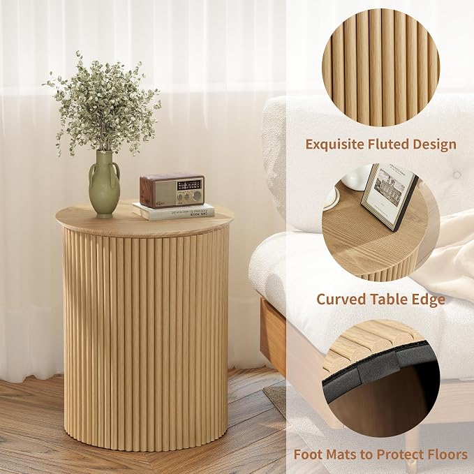 AVZEAR Small Round Side Table Fluted Night Stand Set of 2, Modern Boho End Table - Image 3