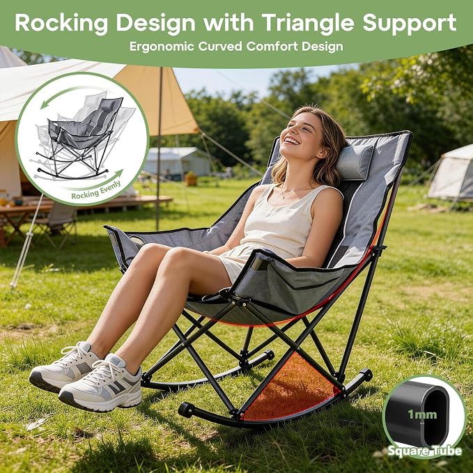 Suteck Oversized Rocking Camping Chair, Thick Padded Folding Rocking Chair - Image 4