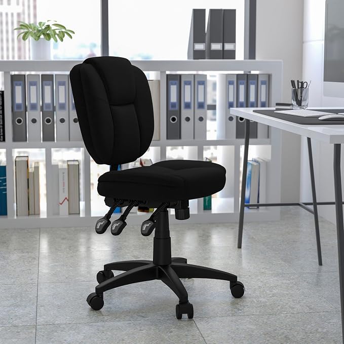 Flash Furniture Caroline Mid-Back Black Fabric Multifunction Swivel Ergonomic - Image 4