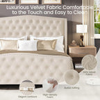 LARMACE Queen Size Bed Frame Velvet Upholstered Platform Bed - Image 3