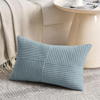 Fancy Homi Set of 2, Light Blue Patchwork Corduroy Decorative Soft Striped - Image 2