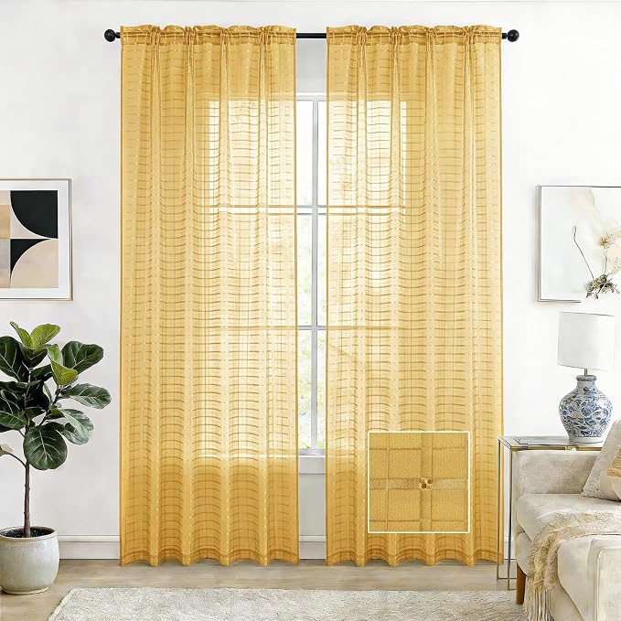 SpaceDresser Check Sheer Curtains 45 Inches Long by SpaceDresser
