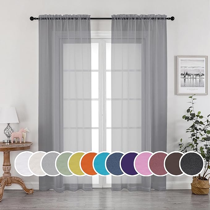 Sheer Curtains 96 Inch Length, Elegant Sheer Curtains by OWENIE