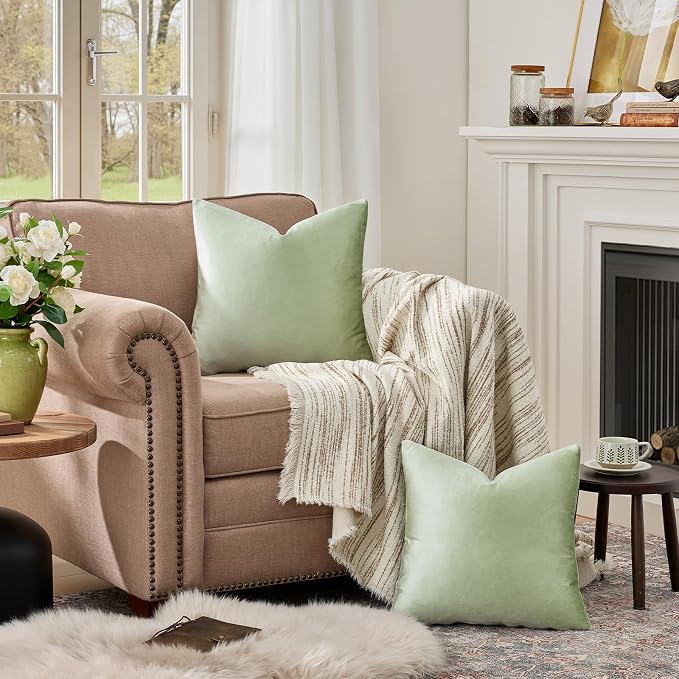 GIGIZAZA Sage Green Velvet Throw Pillow Covers 16x16 Pack of 2 | Decorative - Image 3