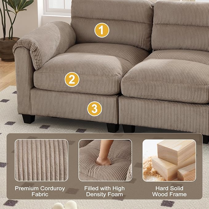 HAOMARKETS Corduroy Sofa Set, Upholstered Ottoman Footrest, Modern Living Room - Image 4