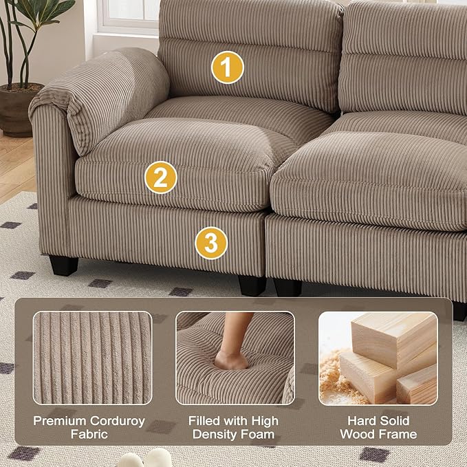 HAOMARKETS Corduroy Sofa Set, Upholstered 3-Seater Couch - Image 4