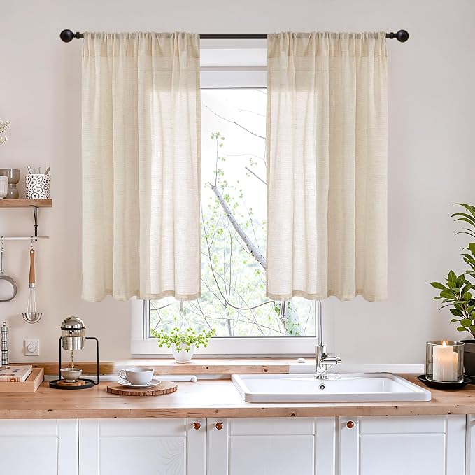 BGment 40 Inch Length Burlap Tan Linen Curtains - Image 2