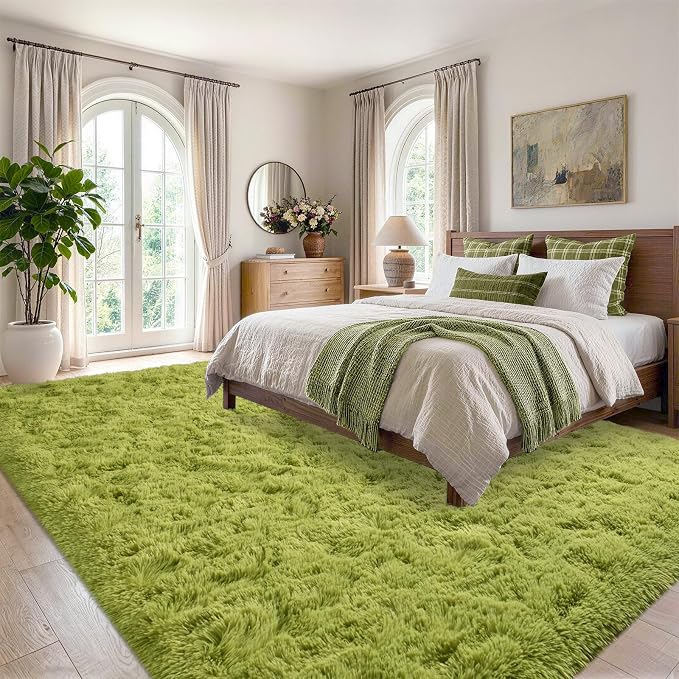6x9 Large Green Fluffy Soft Area Rug Non-Slip - Image 3