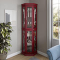 BELLEZE Lighted Wooden Corner Display Curio Cabinet, Two Section Shelving Unit by BELLEZE