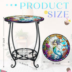 Cinnvoice Outdoor Side Table Round Small Mosaic Patio Accent Indoor End Plant - Image 3