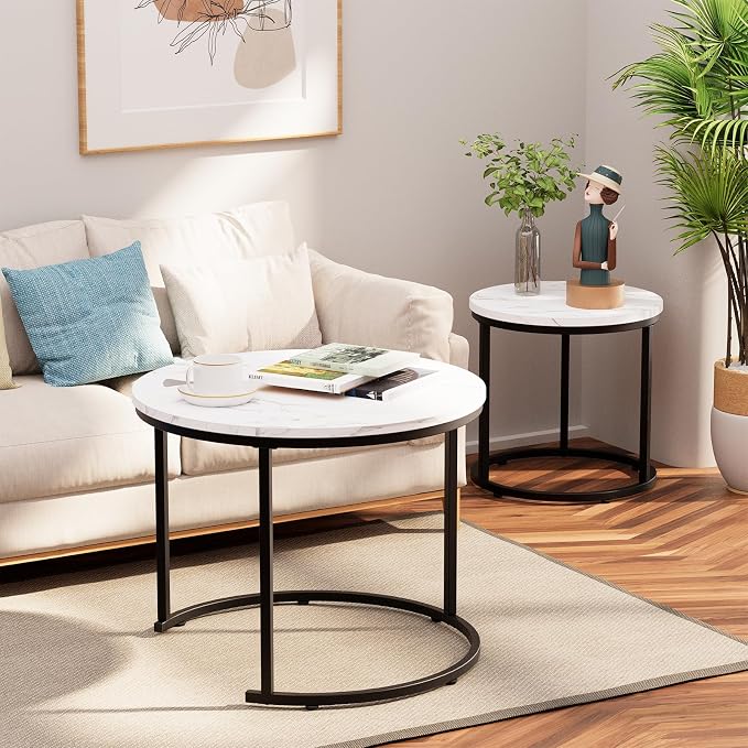 aboxoo Round Nesting Coffee Table Side Table Set of 2 End Tables - Image 9