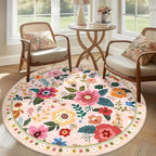 RELEANY Floral Washable Round 6ft Area Rug Pink | Flower Carpet Print Boho Cute - Image 2