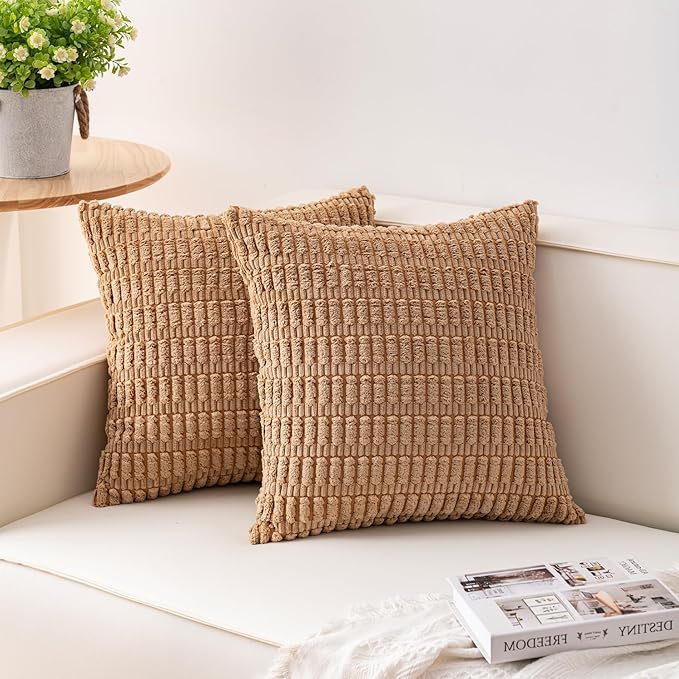 Aegero Pack of 2 Corduroy Decorative Throw Pillow Covers 24x24 Inch, Coffee | by Unknown