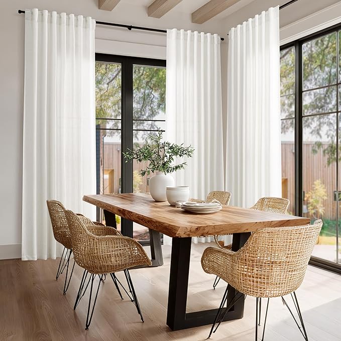 Beige White Linen Curtains for Living Room 78 Inches Long Back Tab and Rod - Image 8