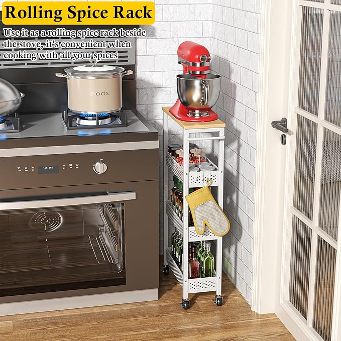 OKZEST Utility Slim Storage Cart, 4 Tier Small Rolling Kitchen Laundry Room Cart - Image 6