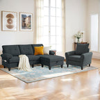2PCS Sectional Sofa Set with Ottoman, Modern Linen 4 Seater Couch Set with Side - Image 7
