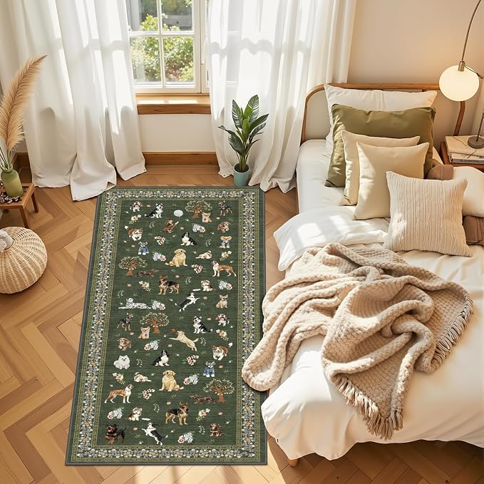 Dark Green Hallway Runner Rug 2x5 - Image 4
