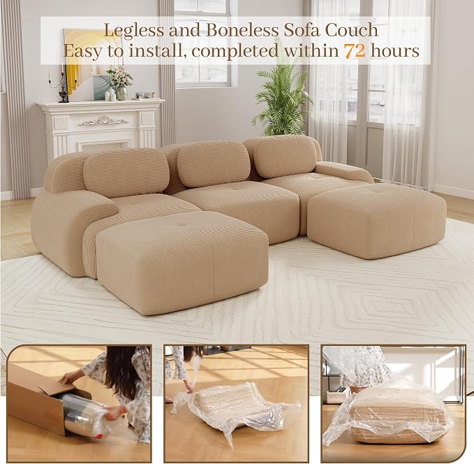 Boneless Sectional Couch, No Assembly Required, 117.3” U Shaped Modular Cloud - Image 9
