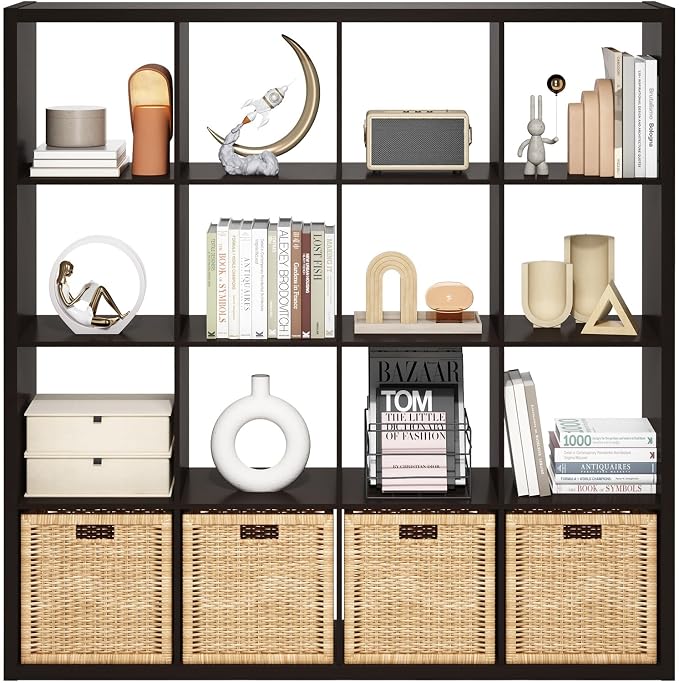 Furinno Cubicle Book Shelf, 16-Cube Bookshelf, Extra Thick Frame Reversible - Image 8