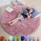 Amdrebio Mauve Pink Big Round Fuzzy Rug 6Ft by Amdrebio