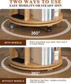 4-Tier Solid Wood Rotating Bookshelf on Wheels, 360° Spinning Book Shelf Tower - Image 5