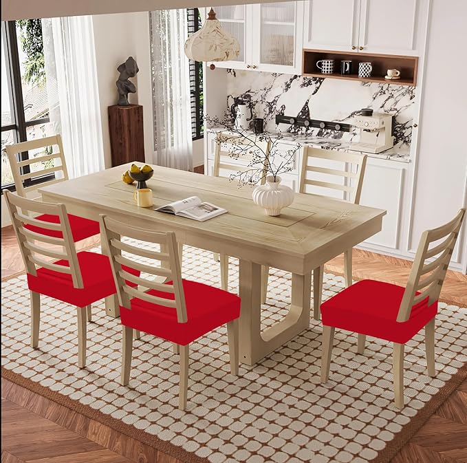 Smiry Waterproof Seat Covers for Dining Room Chairs Set of 4, Stretch Jacquard - Image 8