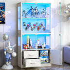 Display Cabinet with Glass Doors, 4-Tier Display Case with 3-Color Lights & by Unknown