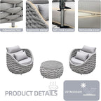 TWT 3 Pieces Aluminum Patio Furniture Set, Hand Woven Textilene Rope Outdoor - Image 3