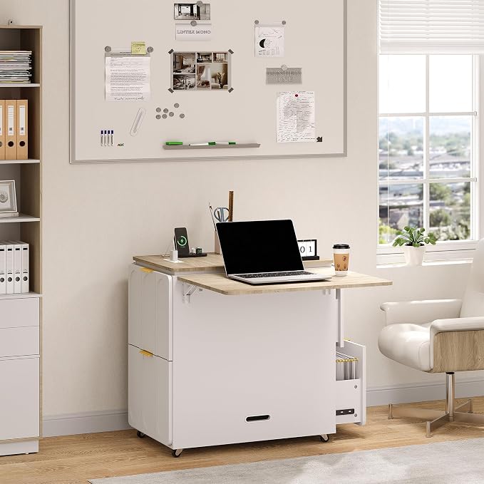 ModernMate 3-in-1 Folding Desk & File Cabinet, Fluted Multi-Storage Workspace - Image 2