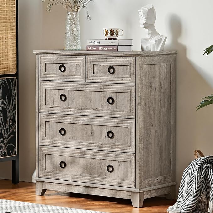 Joaxswe Farmhouse 5 Drawer Dresser - Image 3