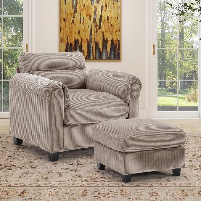 HAOMARKETS Corduroy 2-Piece Sofa Set, Upholstered Ottoman and Accent Chair Sofa by HAOMARKETS