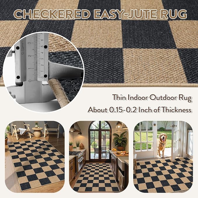 Lahome Colette Checkered Easy Jute Carpet, 3x5 Outdoor Patio Rug Washable Rugs - Image 6