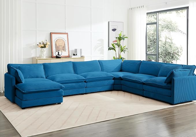 ROWHY 150'' Cloud Modular Sectional Sofa, 7 Seater Sectional Sofa Corduroy - Image 7