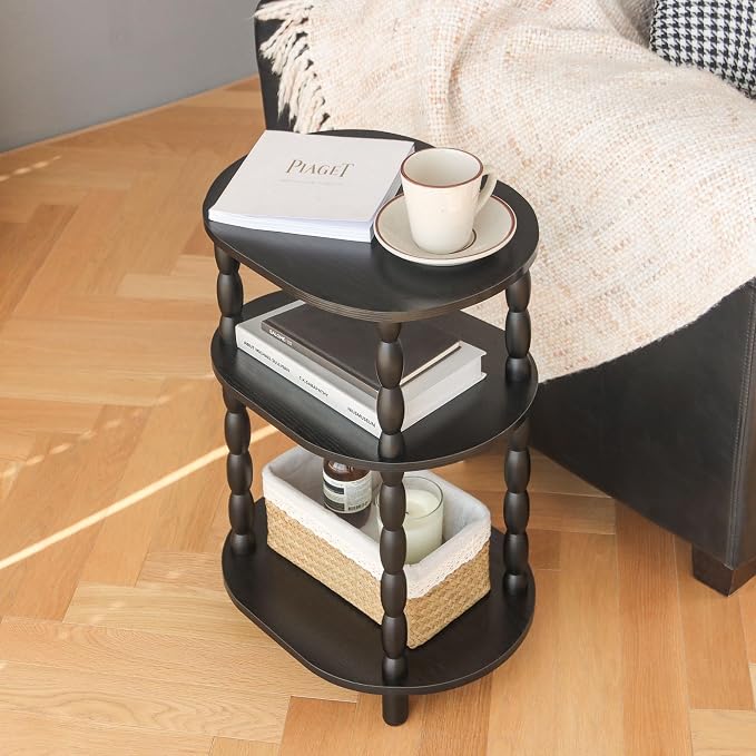 MaxSmeo Black Side Table with Charging Station, 3-Tier Small Oval End Table - Image 2