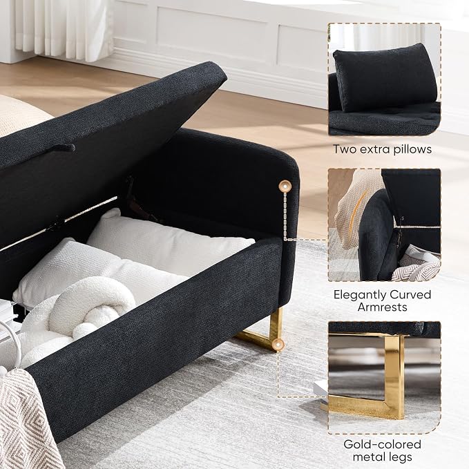 65" Storage Ottoman Bench, Chenille Storage Bench - Image 4