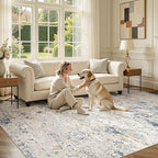 DMOYEST Area Rug Living Room Rugs 8x10 Washable Abstract Beige Blue Carpet | - Image 5