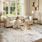 DMOYEST Area Rug Living Room Rugs 9x12 Washable Abstract Beige Blue Carpet | - Image 5
