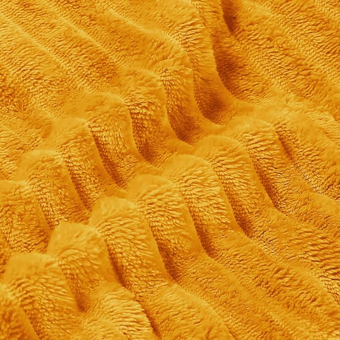 BEDELITE Ribbed Mustard Yellow Fleece Throw Blanket - Image 5